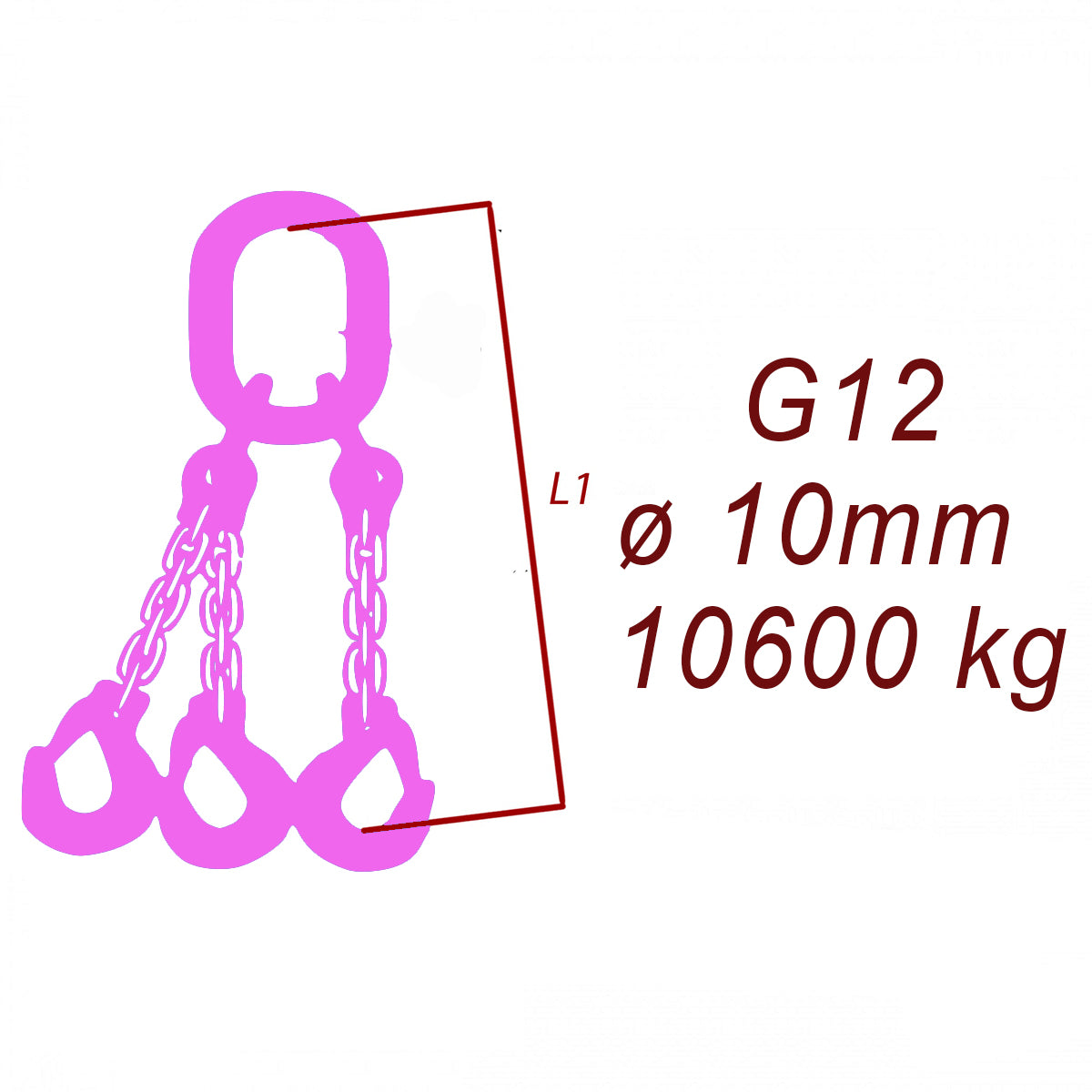 Vázací řetěz tř.12, třípramenný, oko-hák, 10mm, nosnost 10600kg