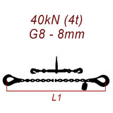 Přivazovací řetěz dvoudílný s háky, třída 8, řetěz 8 mm, upínací síla 40kN