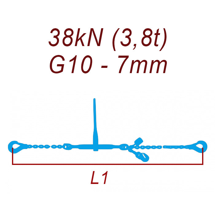 Přivazovací řetěz jednodílný s háky, třída 10, řetěz 7 mm, upínací síla 38kN