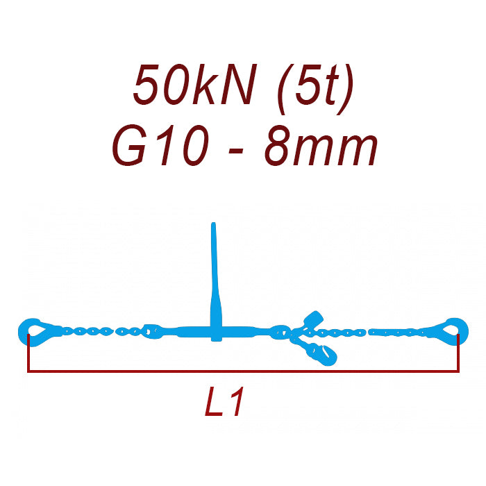 Přivazovací řetěz jednodílný s háky, třída 10, řetěz 8 mm, upínací síla 50kN