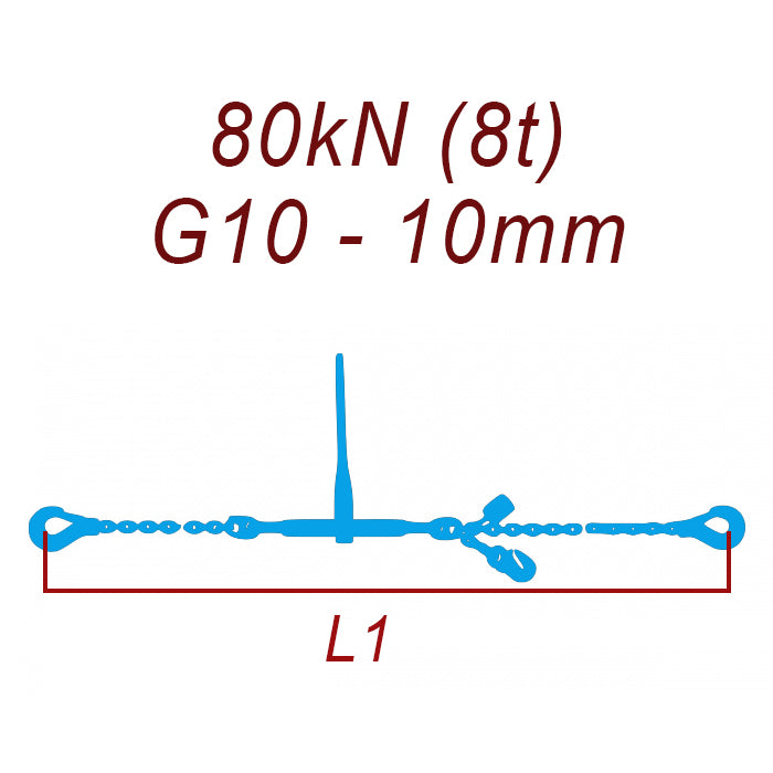 Přivazovací řetěz jednodílný s háky, třída 10, řetěz 10 mm, upínací síla 80kN