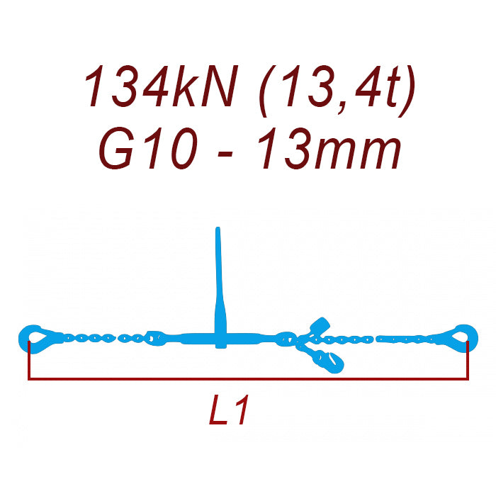 Přivazovací řetěz jednodílný s háky, třída 10, řetěz 13 mm, upínací síla 134kN