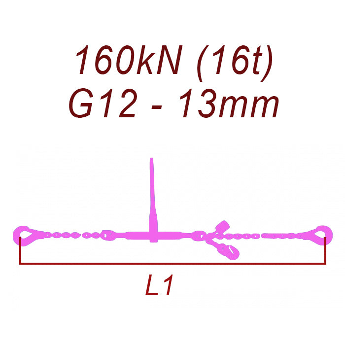 Přivazovací řetěz jednodílný s háky, třída 12, řetěz 13 mm, upínací síla 160kN