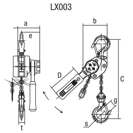 Řetězový řehtačkový zvedák KITO typ LX003 nosnost 250kg