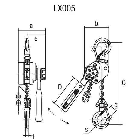 Řetězový řehtačkový zvedák KITO typ LX005 nosnost 500kg