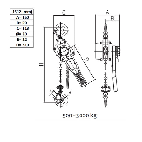 Řetězový řehtačkový zvedák, typ 1512, nosnost 500kg
