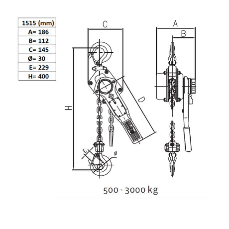 Řetězový řehtačkový zvedák, typ 1515, nosnost 1500kg