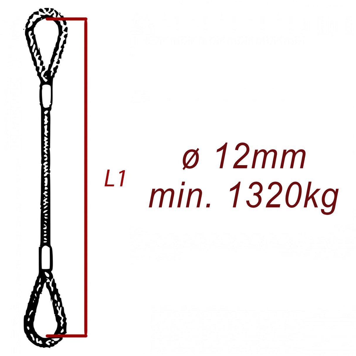 Ocelové vázací lano, oko-oko, průměr 12mm jednopramenné, zalisované, nosnost min 1320kg