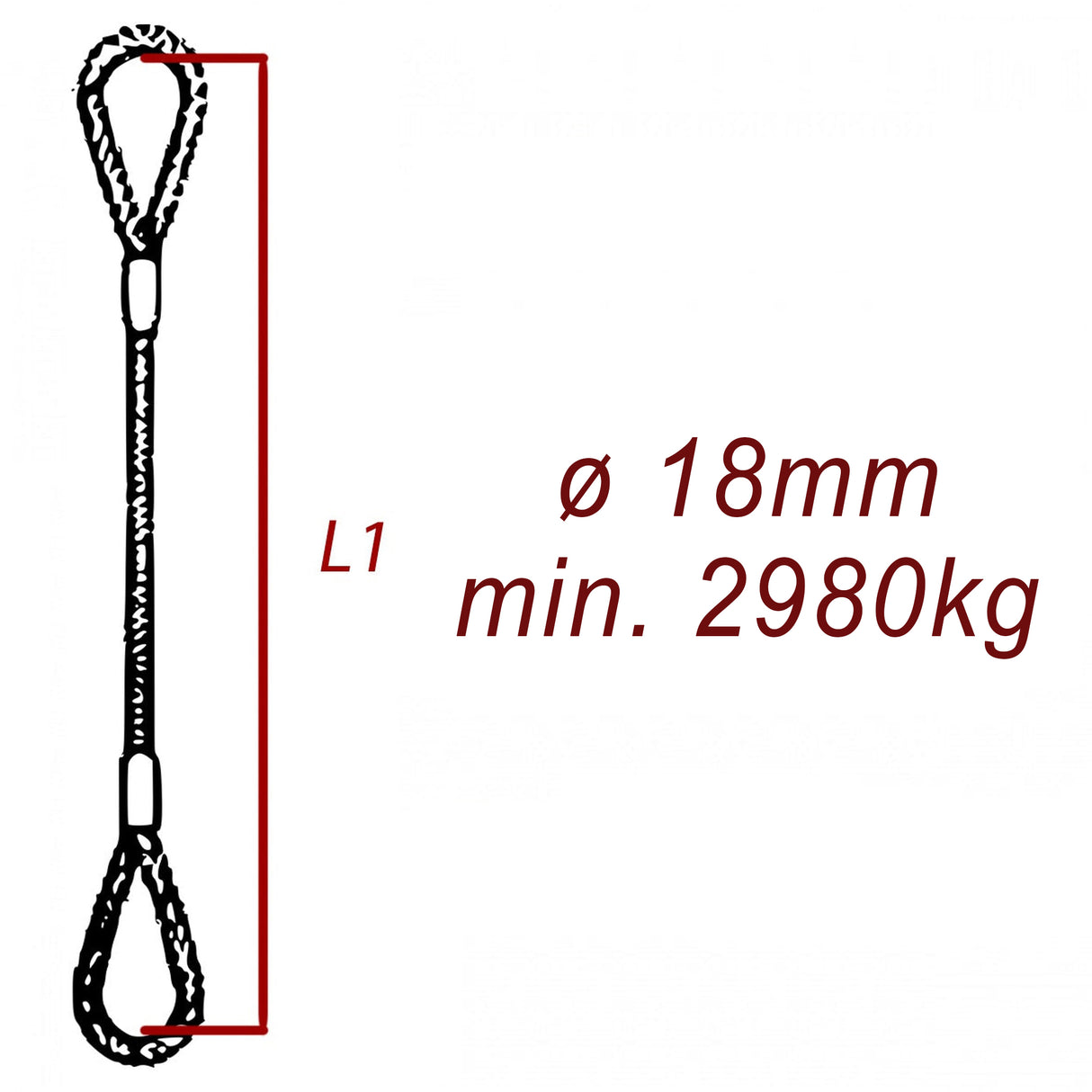 Ocelové vázací lano, oko-oko, průměr 18mm jednopramenné, zalisované, nosnost min 2980kg