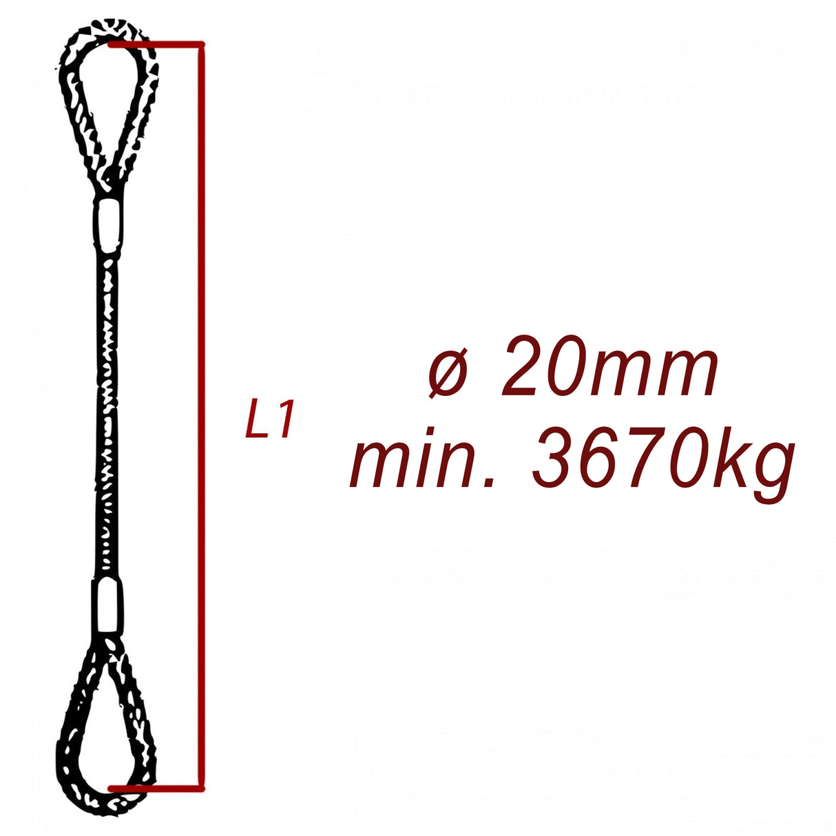 Ocelové vázací lano, oko-oko, průměr 20mm jednopramenné, zalisované, nosnost min 3670kg